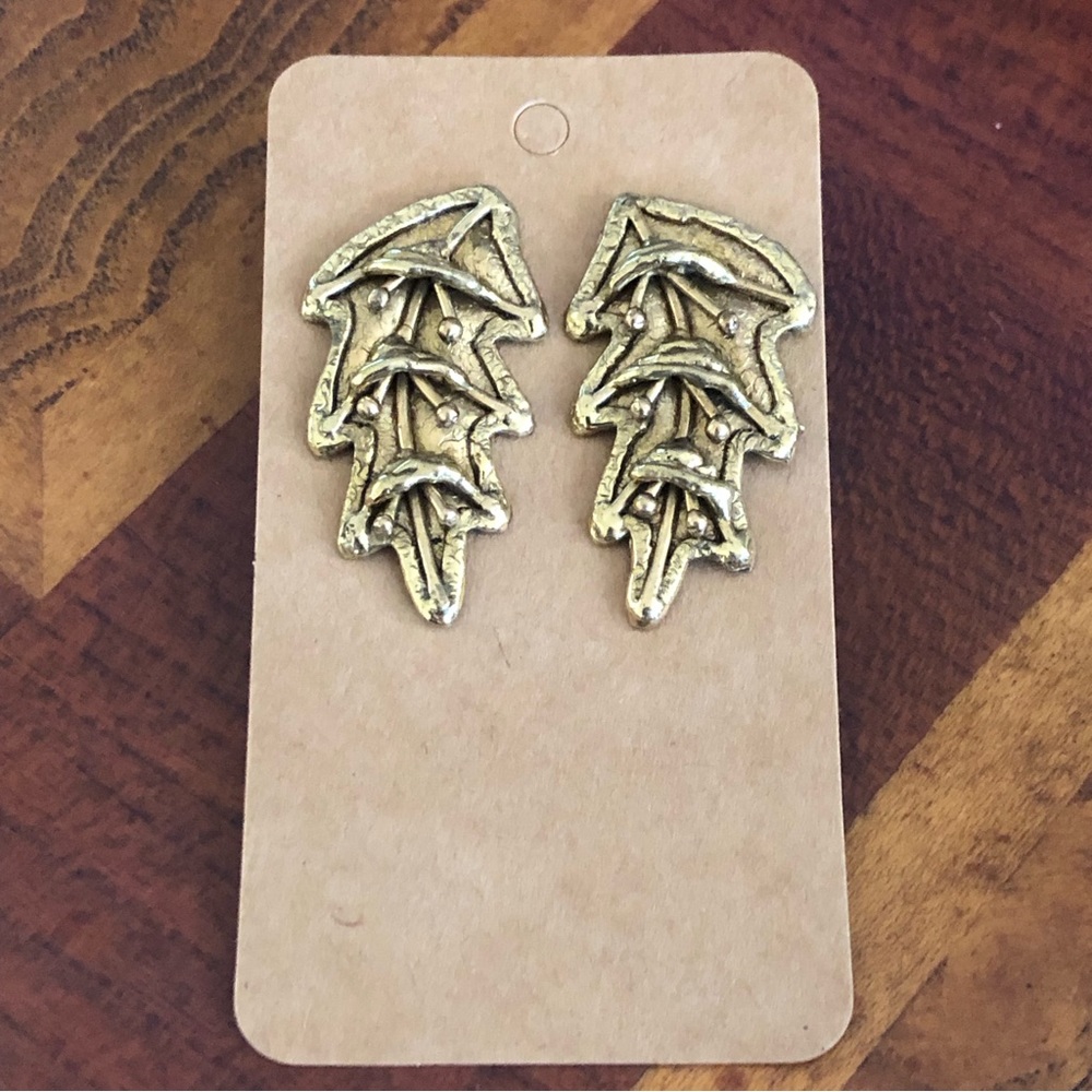 Vintage IXEL Mexican solid brass leaf design earrings